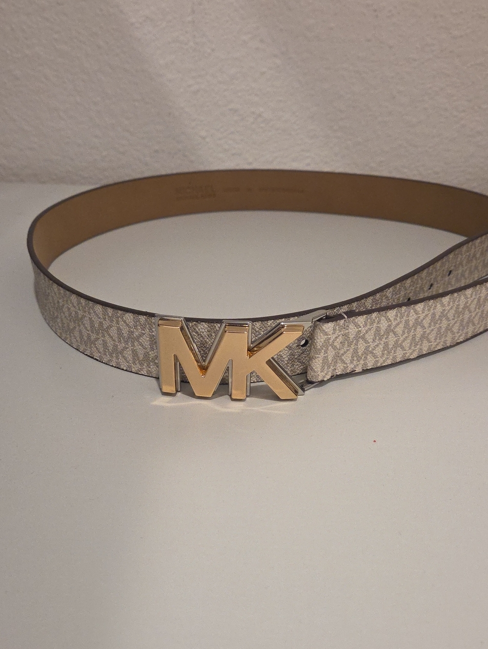 Michael Kors Beige Monogram MK Buckle Belt